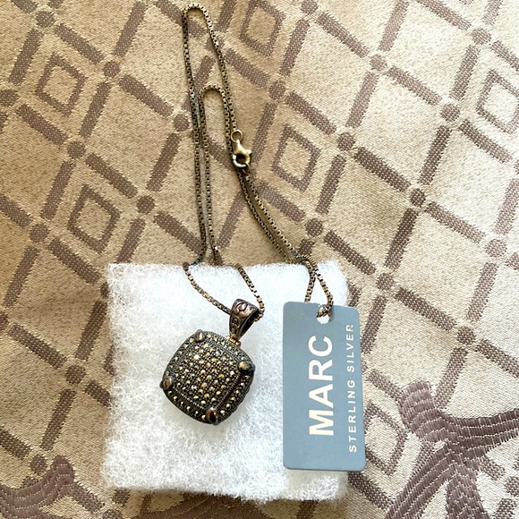 Vintage Swarovski Mercasite studded Pendant on Marc Sterling Silver Necklace - Picture 3 of 10